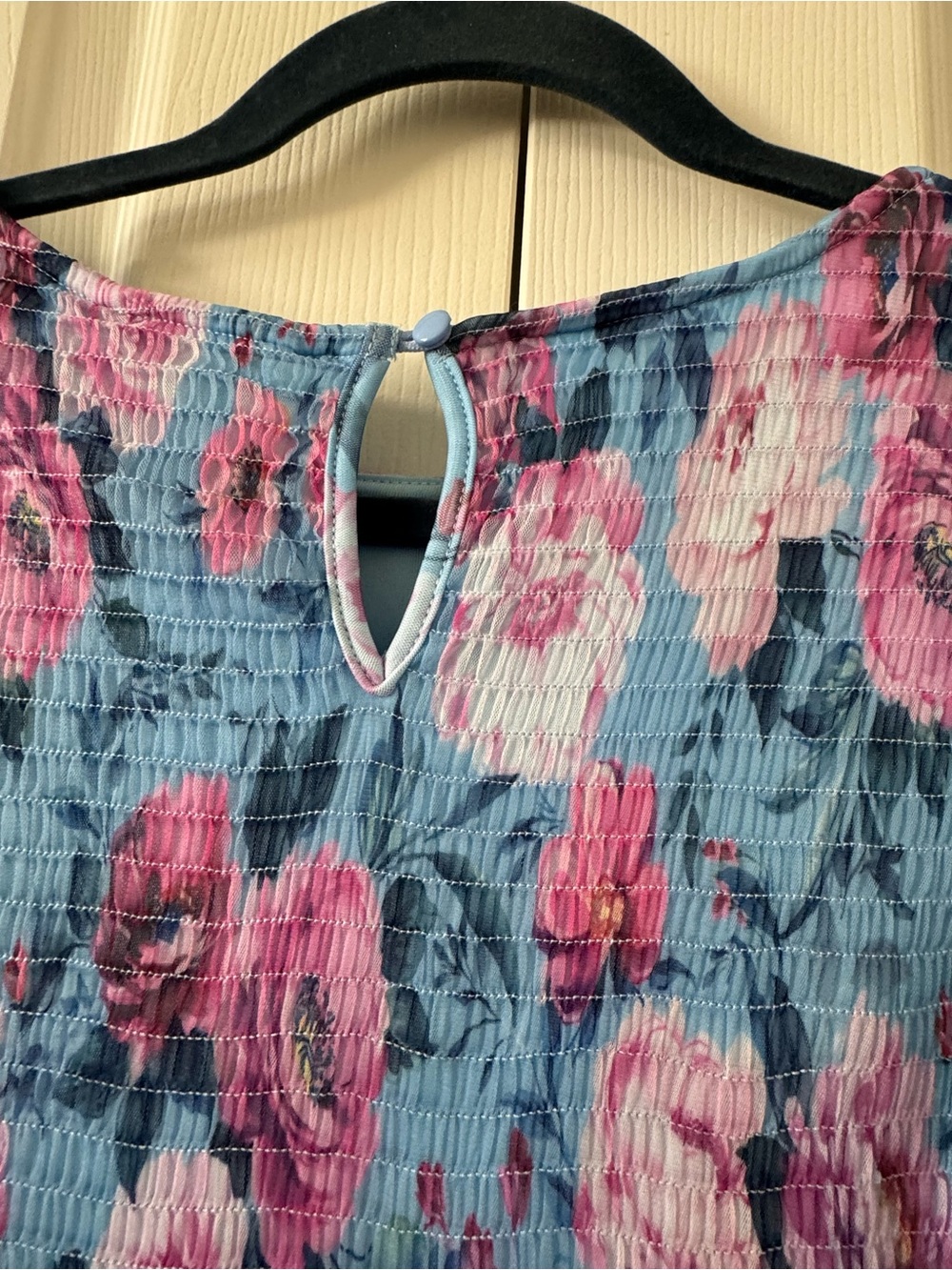 #12 Pretty Garden Floral Dress Short Sleeve Maxi Smocked Flowy Size L - Picture 5 of 6